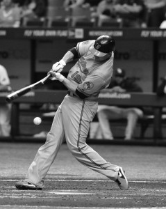 Chris Davis swings at a pitch during the last game against the Boston Red Sox. He ended the season with a total of 53 home runs in the season as well as 138 RBIs.