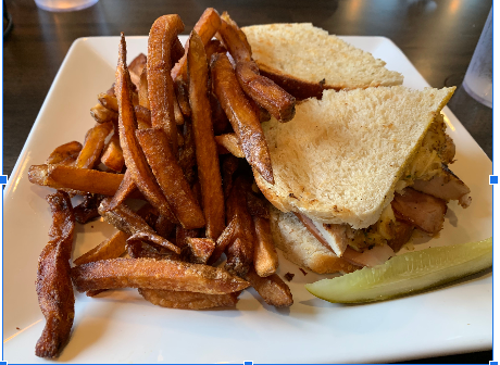 The menu offers a variety of sandwiches, soups, pizza and more.
The Marylander Melt meal was served with chips, they were replaced
 with fries for a $1.50. 
