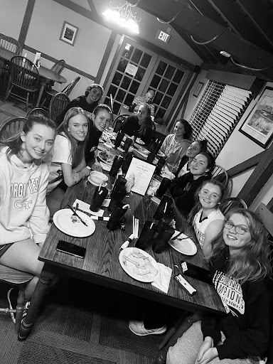 The girls basketball team (not all pictured) out to dinner at Geneva Golf Course after their win against Rising Sun on Monday, February 7, 2022. They are ready to take on Joppatowne and North East for their last two games of the season on February 9 and February 15. PHOTO CREDIT: Staff