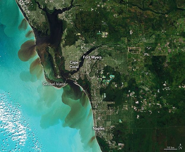 Satellite+image+of+Fort+Myers.+Runoff+from+Ian+caused+the+discoloration+of+the+water.