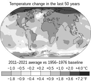 The map above shows the temperature change in the last 50 years. If nothing is done about climate change, extinction will eventually occur. 
